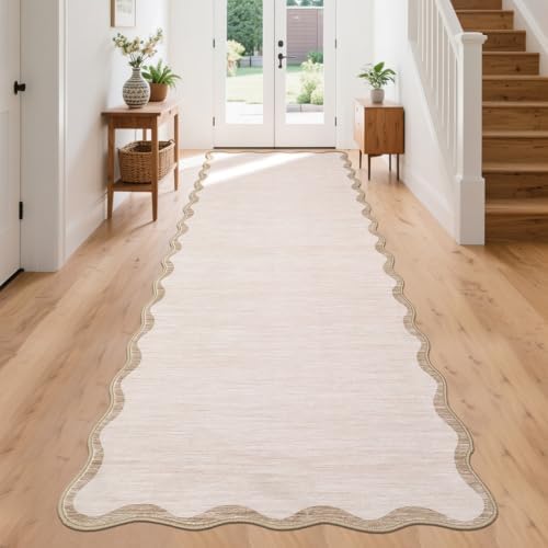 GarveeHome Scalloped Runner Rug for Hallways 2'6"x8' Washable Non Slip by GarveeHome