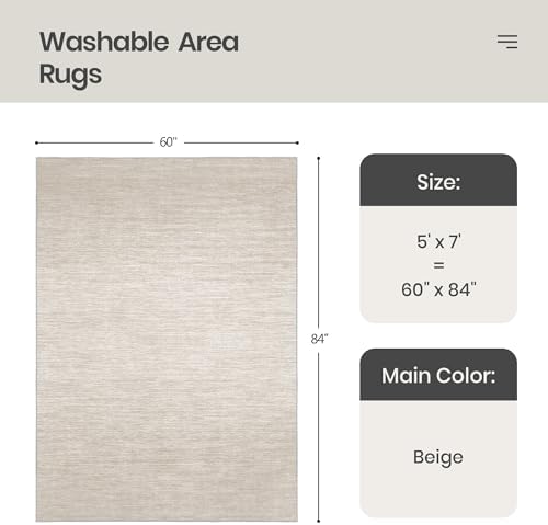 Valenrug Washable Rugs 5x7, Non Slip Large Area Rugs for Living Room, Beige - Image 2