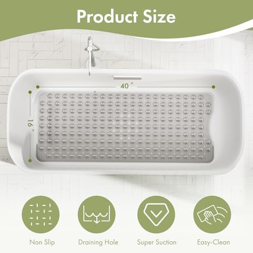 AmazerBath Shower Mat Non Slip 40 x 16 Inches, Shower Stall Mats with Suction Cups and Drain Holes, Non Slip Bath Mat for Tub for Elderly & Kids, Clear Gray - Image 4