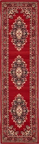 Unique Loom Reza Collection Traditional Persian Style Area Rug, Runner 2' 7" x 10' 0", Red/Ivory - Image 3