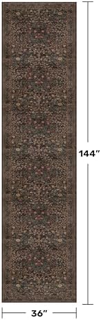 Hazo Haus Dark Brown Boho Washable 3x12 Extra Long Runner Rug for Hallway, Water Resistant Extra Long Runners for Large Kitchen, Non-Slip Stain & Fade Resistant, Vintage Natural Floral Décor - Image 2