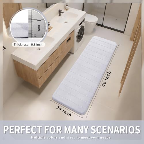 Yimobra Bathroom Runner 60"x24", Non Slip Memory Foam Bath Mat, Super Soft Water Absorbent Hallway Carpet, Machine Washable Rug for Vanity Tub Shower, White - Image 2