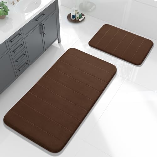 Yimobra Large Memory Foam Bathroom Mat Set, 44 x 24 & 24 x 17 in, Brown by Yimobra
