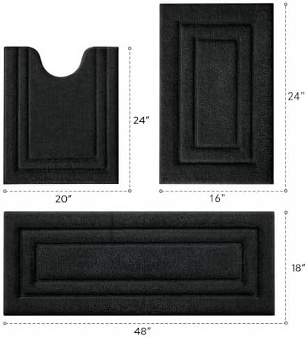 HOMEIDEAS Black Bathroom Rugs Set of 3, Non Slip Bath Runners - Image 2