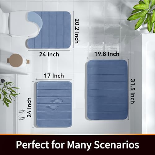 Yimobra Memory Foam Bath Mat, Super Soft Absorbent Bathroom Rug Non Slip, Quick Dry, Machine Washable Floor Carpet for Tub Shower, Home Decor Accessories, 24x17, Denim Blue - Image 3