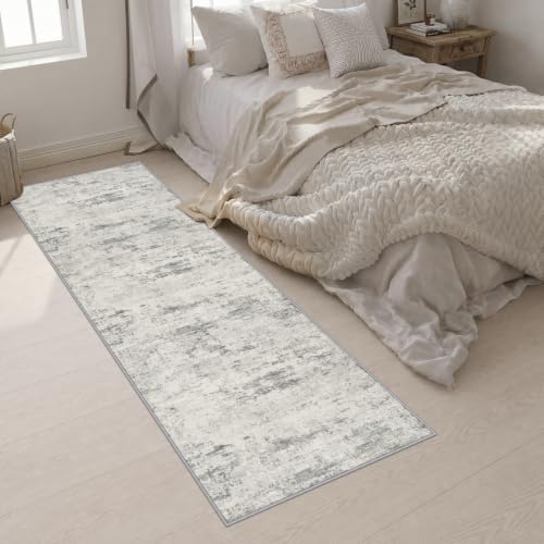 2.6x10 Washable Runner Rug:Modern Abstract Indoor Soft Carpet Gray - Image 5