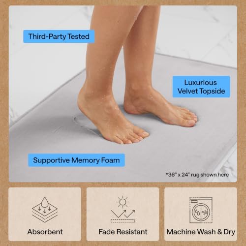 GORILLA GRIP® Memory Foam Bath Rug for Bathroom, 60x24 Light Gray - Image 5