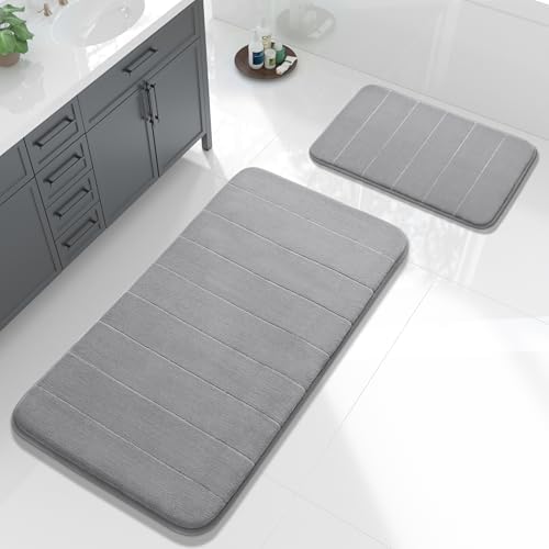Yimobra Large Memory Foam Bathroom Mat Set, 44 x 24 & 24 x 17 in, Gray by Yimobra