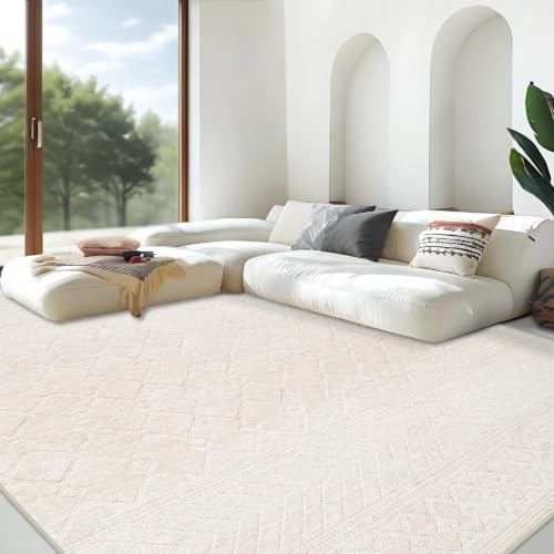 Area Rug for Living Room 9x12: Large Washable Boho Moroccan Rugs Geometric Neutral Rug, Non-Slip Foldable Morden Farmhouse Indoor Floor Carpet for Bedroom Dining Table Home(Modern Beige,9'x12') by AOYAOMI