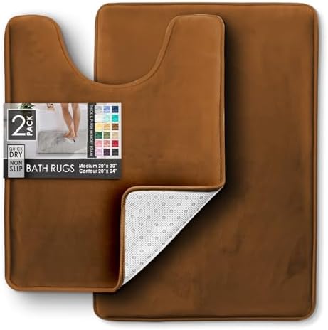 Clara Clark 2 Piece Bathroom Rugs, Velvet Memory Foam Bath Mat Set, Non-Slip Bath Rugs, Machine Wash, Dries Quickly, Ultra Soft Plush Bath Mats for Bathroom, 20 x 32 + Contour, Brown - Image 3