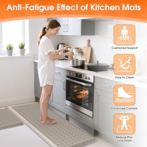 TranquilRelax 4/5 Inch Cushioned Anti Fatigue Kitchen Mats for Floor, Taupe - Image 4
