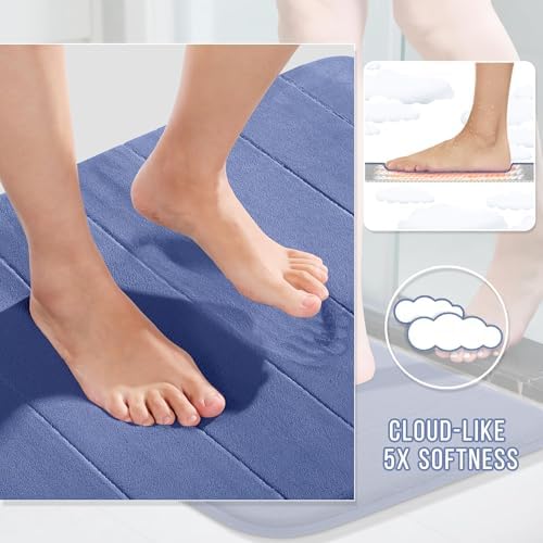 Yimobra Memory Foam Bathroom Mat Set, 31.5 x 20 & 24 x 20 in, Navy Blue - Image 3