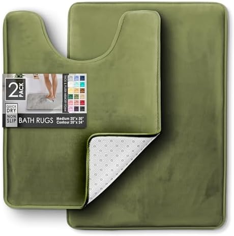 Clara Clark 2 Piece Bathroom Rugs, Velvet Memory Foam Bath Mat Set, Non-Slip Bath Rugs, Machine Wash, Dries Quickly, Ultra Soft Plush Bath Mats for Bathroom, 20 x 32 + Contour, Sage Green - Image 3