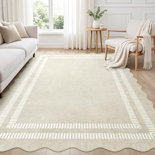 Area Rugs 5x7 Living Room Washable Modern Rug, Neutral Beige Soft Non Slip Rugs Ultra-Thin Indoor Carpet for Bedroom Dining Room Nursery Home Office by LORWER
