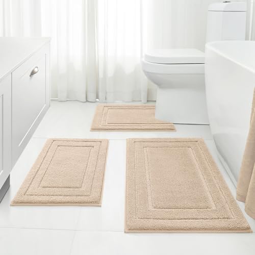 HOMEIDEAS Beige Bathroom Rugs Set of 3, Non Slip Bath Mats by HOMEIDEAS
