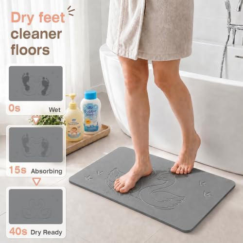 AWW Stone Bath Mat, Diatomaceous Earth, Swan Pattern, Grey - Image 2