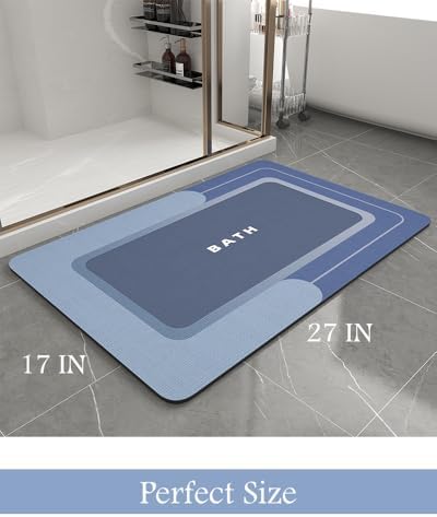 MontVoo Bath Mat-Bath Mat Rug Non Slip Super Absorbent Stain Resistant Quick Dry Thin Bathroom Rug-Bath Mats for Bathroom Floor Bathtub Vanity-Bathmat Bath Rug Easy Care-17"x27",Navy - Image 2