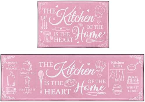 Kitchen Rugs Set of 2 Non Slip WashableFarmhouse Retro by Nesphy