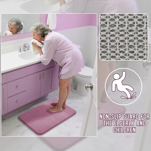 Yimobra Memory Foam Bath Mat, Super Soft Absorbent Bathroom Rug Non Slip, Quick Dry, Machine Washable Floor Carpet for Tub Shower, Home Decor Accessories, 24x17, Mauve - Image 6