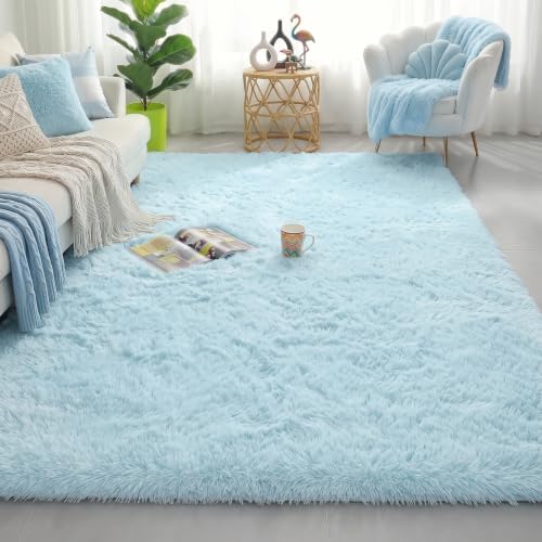 Amdrebio Light Blue Fluffy Big Rug 6x9 for Living Room Baby Kids Bedroom by Amdrebio