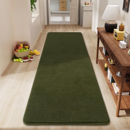 Amearea Modern Soft Hallway Runner Rug, 2x6 Olive Green Washable Runner Rug by AmeareaDirect