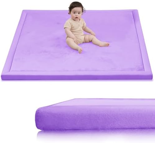 Baby Play Mat for Floor,1.3" Thick Elasti-Foam 50x50 Playpen Mat for Toddlers Infant kids,Water-Repellent Soft Coral Velvet for Tummy Time,Non-Slip Backing for Crawling,Tatami Style(Lavender) by HulooSleep