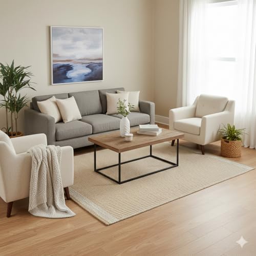 4' x 6' Jute & Wool Area Rug, Handwoven Mini Check with 4-Inch Border – Natural Farmhouse Living Room, Dining & Bedroom Rug, Neutral Flatweave Indoor Décor (4' x 6') - Image 7