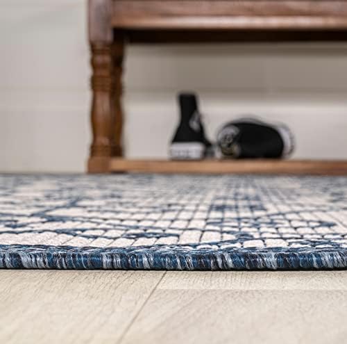 JONATHAN Y Vintage Filigree Indoor Outdoor Round Area Rug 5 Ft Blue/Cream, Madrid Textured Weave for Backyard, Patio, Porch, Easy-Cleaning, High Traffic, Pet-Friendly, Non-Shedding (SMB107F-5R) - Image 4