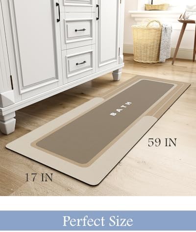 MontVoo-Bath Mat Rug Long Non Slip Super Absorbent Bathroom Runner Stain Resistant Quick Dry Thin Bathroom Mat Fit Under Door-17"x59",Beige - Image 2