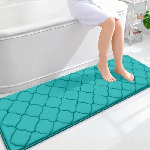 OLANLY Memory Foam Bath Mat Rug 59x20, Ultra Soft Bathroom Rugs, Teal by OLANLY