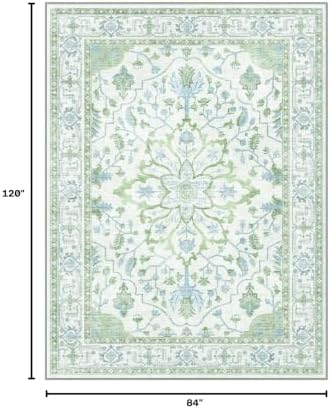 RELEANY Washable Area Rug, 7'x10', Green/White/Blue - Image 2