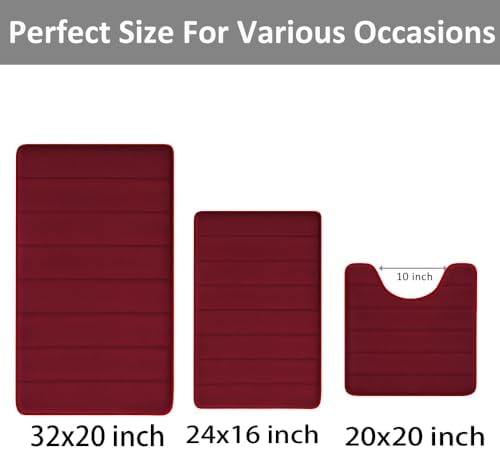RUN HELIX Burgundy Bathroom Rugs Sets 3 Piece Memory Foam Non Slip Bath Mats for Bathroom Floor and U-Shaped Contour Toilet Rug, Soft Washable Bathroom Mats and Rugs Sets for Toilet Shower Sink - Image 4