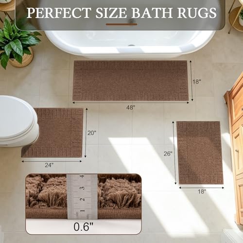 Pauwer Bathroom Rugs Sets 3 Piece, Microfiber Bath Mat Set, Dark Brown - Image 2