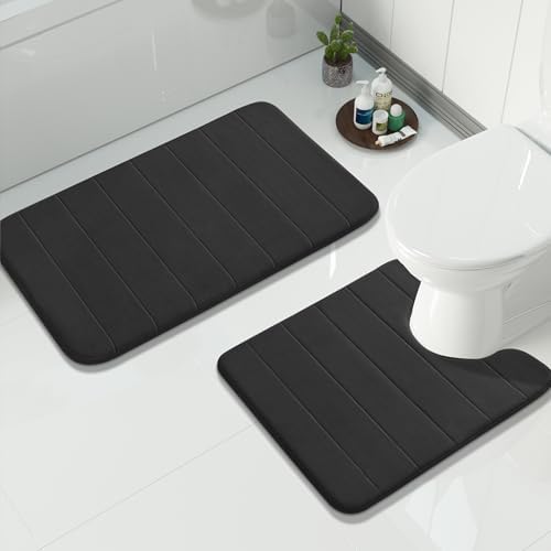 Yimobra Memory Foam Bathroom Mat Set, 31.5 x 20 & 24 x 20 in, Black by Yimobra