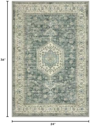 KUTA Vintage Entryway Rugs Indoor Washable Rug 2x3 Turquoise Doormat - Image 2