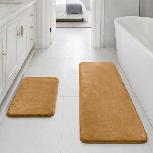 HUXMEYSON Bathroom Rugs Sets 2 Piece, Non-Slip & Quick Dry Bath Mat Set, Ultra Soft Velvet Bath Rugs for Bathroom, Toilet and Shower Floor, Khaki by HUXMEYSON