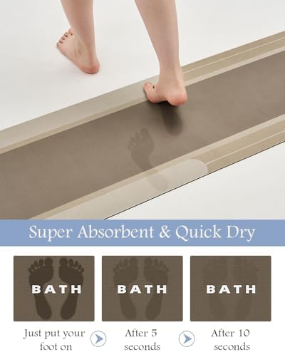 MontVoo-Bath Mat Rug Long Non Slip Super Absorbent Bathroom Runner Stain Resistant Quick Dry Thin Bathroom Mat Fit Under Door-17"x70",Beige - Image 4