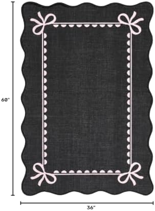 GarveeHome Scalloped Bow Rug 3x5 Washable Rug for Living Room, Black Pink - Image 2