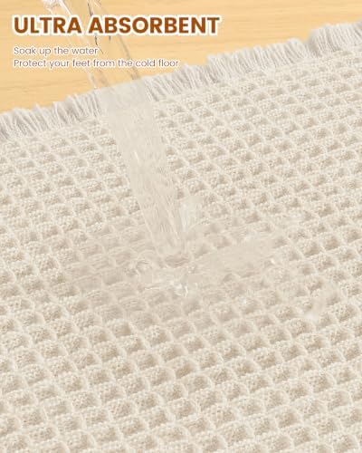 Smiry Waffle Bath Mat 30X18, Soft Absorbent Bathroom Rugs, Cream Beige - Image 4