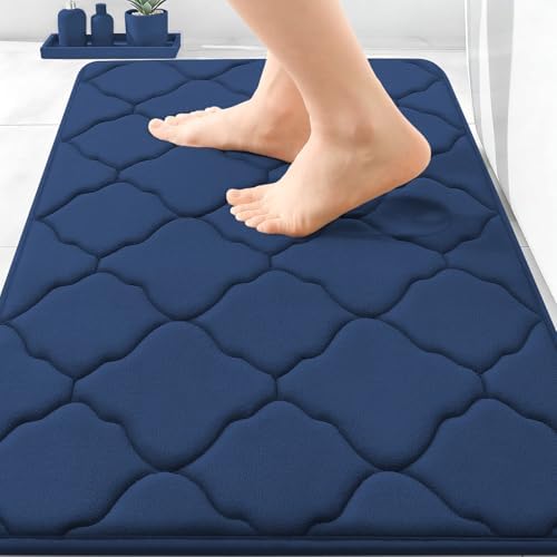 OLANLY Memory Foam Bath Mat Rug 30x20, Ultra Soft and Absorbent Bathroom Rugs, Non-Slip, Comfortable, Machine Washable Bath Carpet for Bathroom Floor, Tub, Shower and Home Decor Accessories, Navy by OLANLY