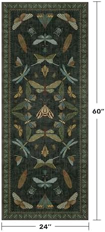 Hazo Haus Dark Green Insect 2x5 Bathroom Runner Rug - Washable Non Slip Runners for Kitchen, Laundry Room, Front Door Mat Entrance, Nature Floral Indoor Floor Décor, Thin Low Pile with Rubber Backed - Image 2