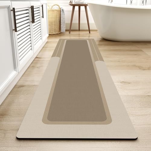 MontVoo-Bath Mat Rug Long Non Slip Super Absorbent Bathroom Runner Stain Resistant Quick Dry Thin Bathroom Mat Fit Under Door-17"x70",Beige by MontVoo