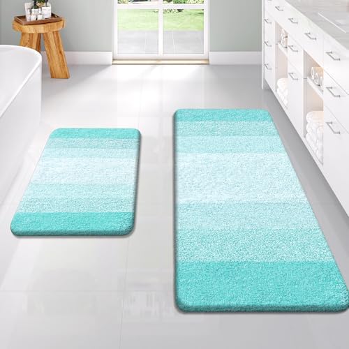 OLANLY Micorfiber Bathroom Rug Set 2 Piece, Soft Absorbent Bath Mats, Teal by OLANLY