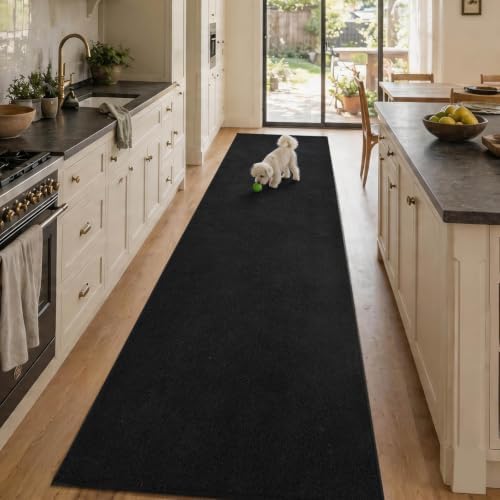 2x10 Black Solid Runner Rug Washable Non-Slip for Kitchen Hallway Bathroom by Unknown