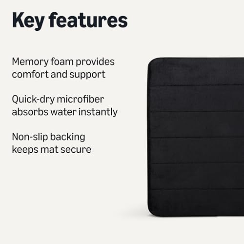 Amazon Basics Absorbent & Fast Dry Plush Memory Foam Bath Mat, 17 x 24 in, Black - Image 3