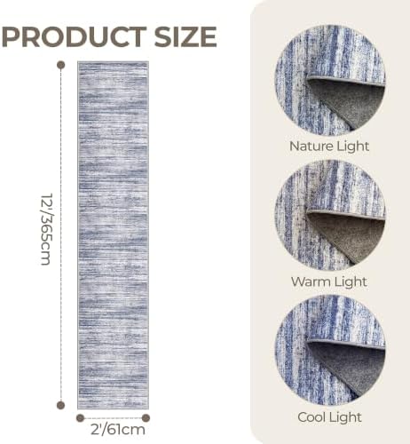 2x12 Runner Rug Non Slip,Washable Hallway Runner Rug,Blue - Image 2