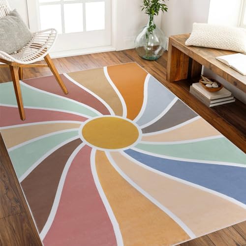 Topotdor Sun Rainbow Nursery Rugs,Colorful Boho Kids Rug Ultra Soft Washable Non Slip Area Rug for Bedroom Perschool Classroom,47"x70" by Topotdor
