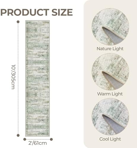 2x10 Runner Rug Non Slip,Washable Hallway Runner Rug,Green - Image 2
