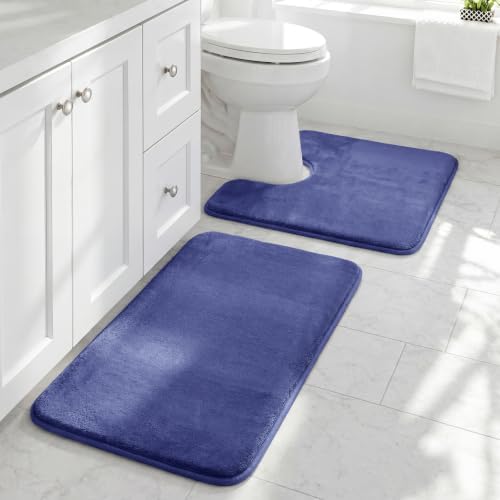 HUXMEYSON Bathroom Rugs Sets 2 Piece, Non-Slip & Quick Dry Bath Mat Set, Ultra Soft Velvet Bath Rugs for Bathroom, Toilet and Shower Floor, Royal Blue by HUXMEYSON