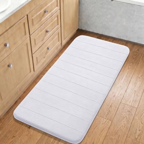 Yimobra Long Bath Mat 44"x24", Super Soft Quick Dry Memory Foam Bathroom Rug, Water Absorbent, Non Slip Backing Machine Washable for Tub Shower, Thick Comfort Support, White by Yimobra